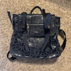 Geometric Textured Navy Backpack Tote